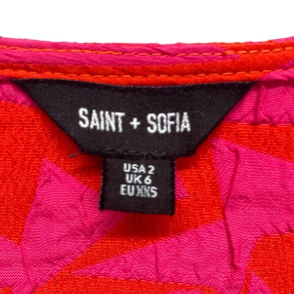 Saint & Sofia Victoria Festival Jacquard Shift Dress, Size 2, Red & Pink, Ruffle - Picture 3 of 11